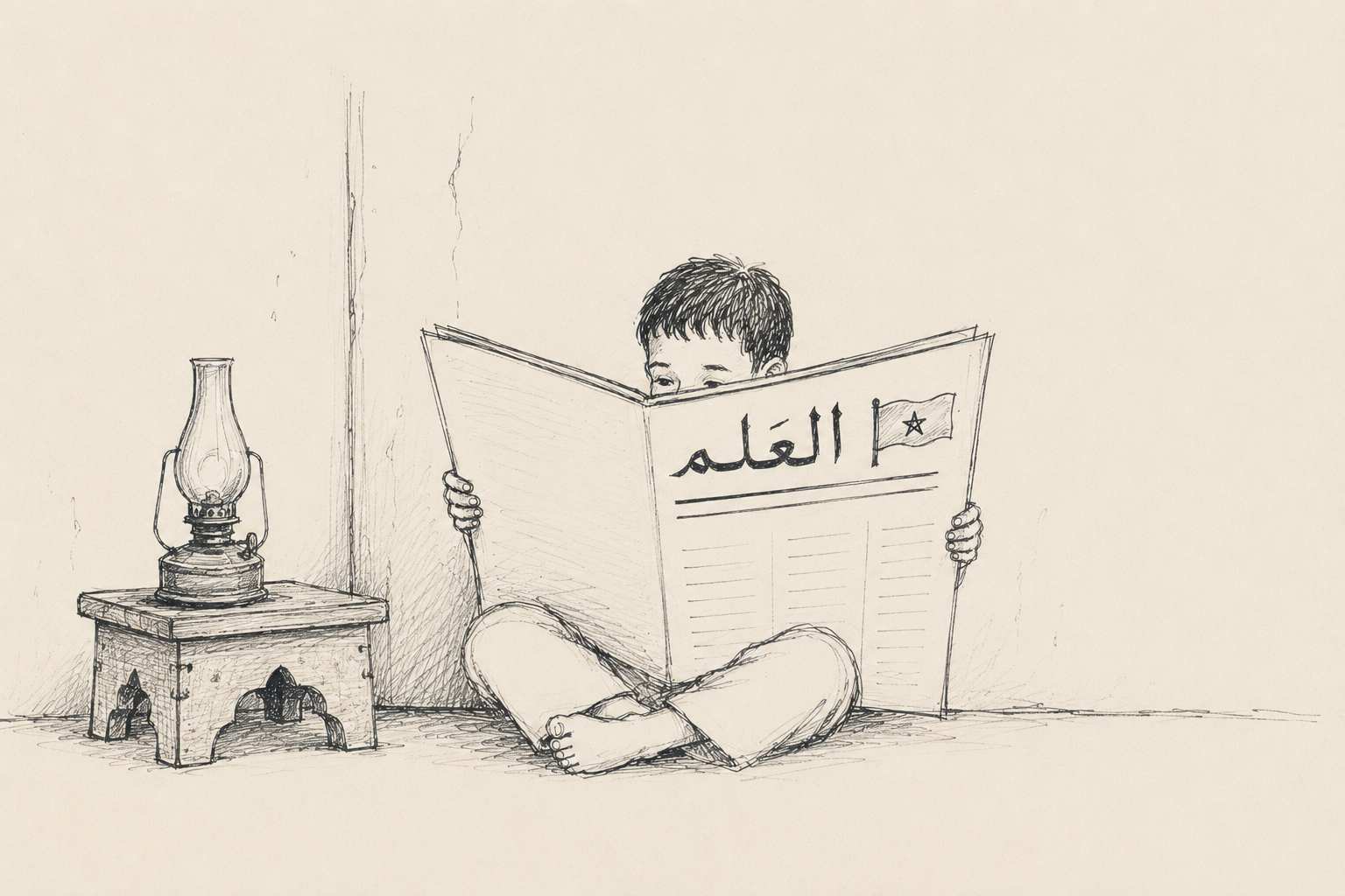 The boy from Fez reading the paper